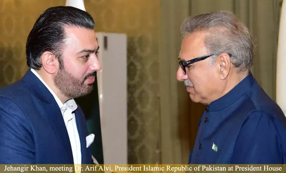 Jehangir Khan, meeting Dr. Arif Alvi, President Islamic Republic of Pakistan.